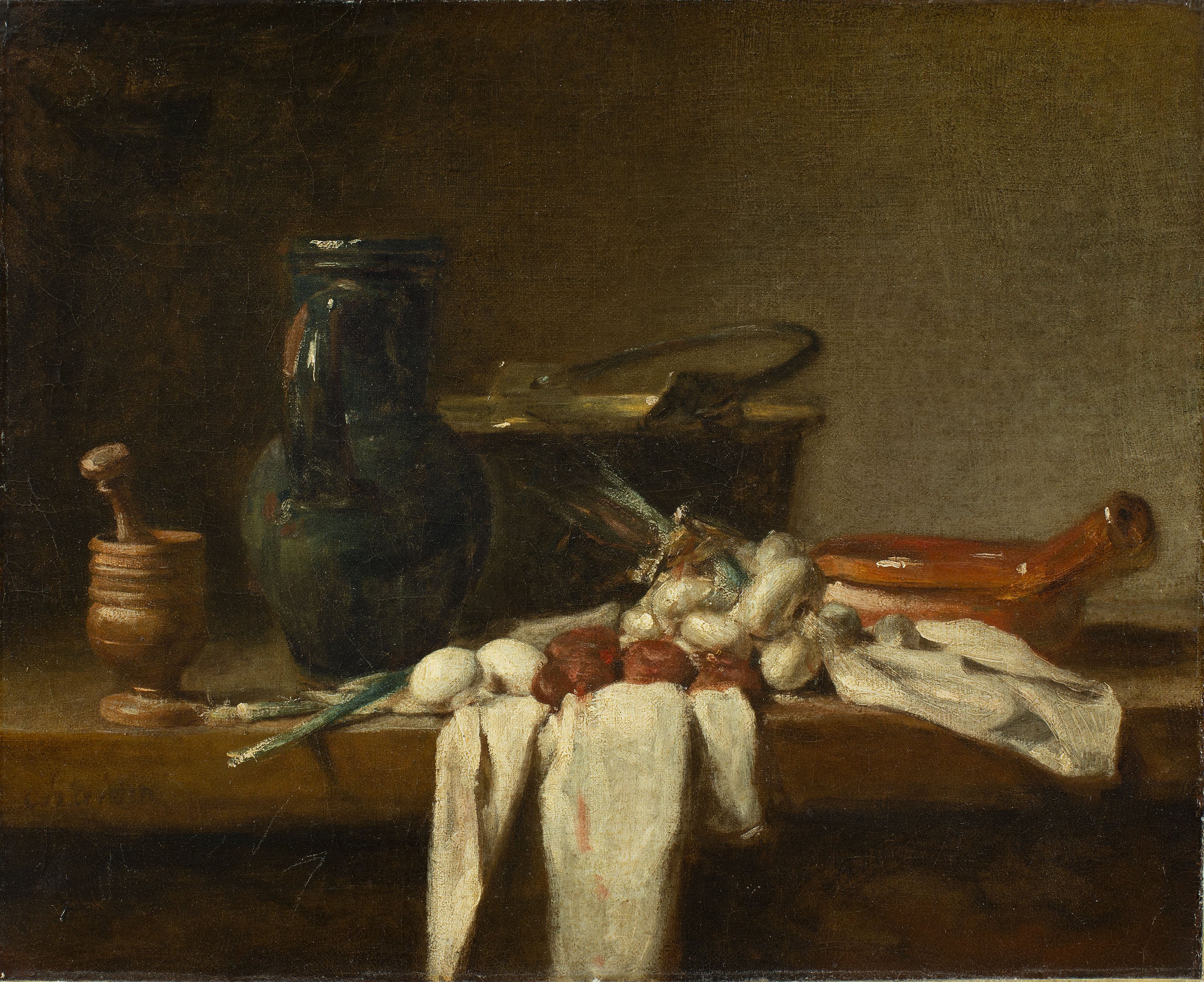 Still Life with Pestle and Mortar, Pitcher and Copper Cauldron